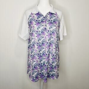 Women’s Polo Purple N Blue Floral Top Golf Bermuda Sands Collared Shirt Size XL